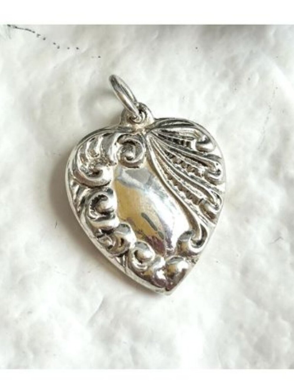 Art Nouveau Repousse Heart Sweetheart Tiny Sterling Silver 925 Vintage Pendant